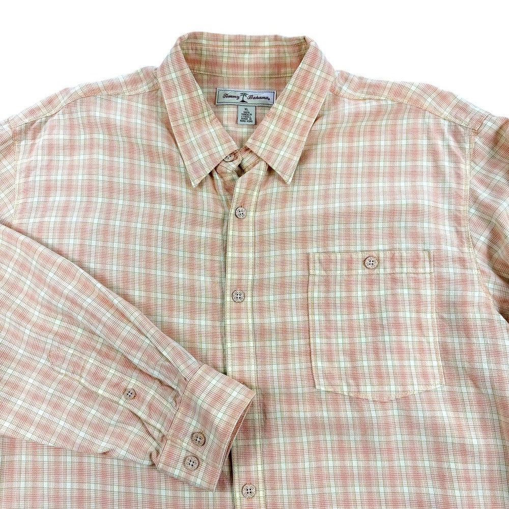 Tommy Bahama Shirt Mens XL Multicolor Plaid Tencel Lyocell Long Sleeve Casual